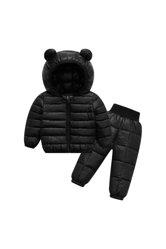 Baby Boys Girls Winter Coat Toddler Zipper Hooded Jacket Windproof Warm Fleece Outerwear Snowsuit with Two Pockets Black 4-5Years