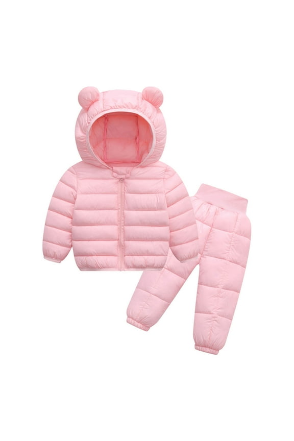 Baby Boys Girls Winter Coat Toddler Zipper Hooded Jacket Windproof Warm Fleece Outerwear Snowsuit with Two Pockets Pink 2-3Years