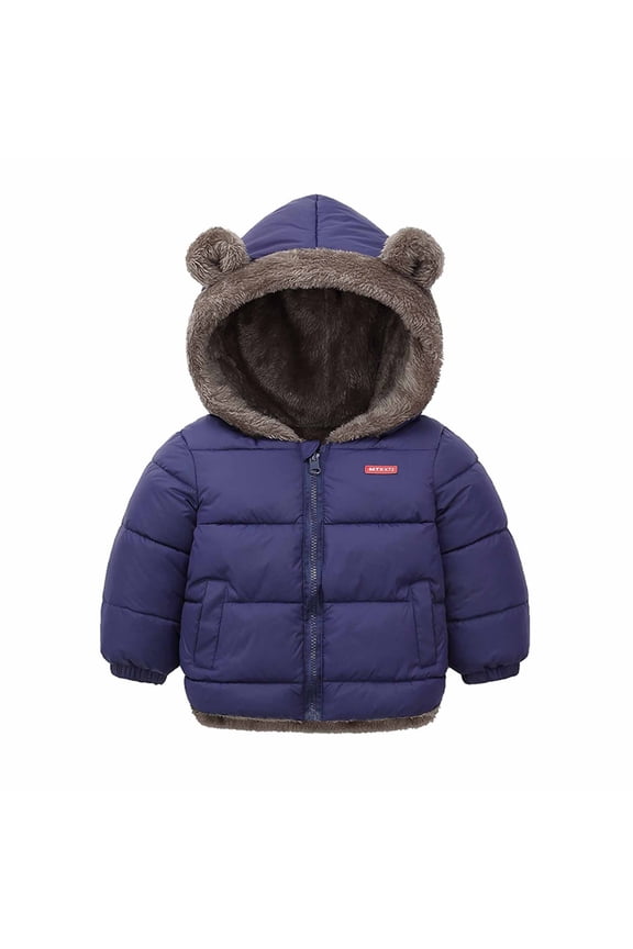 Baby Boys Girls Winter Coats Toddler Hooded down Jackets Kids Zip up Thicken Warm Fleece Lined Lightweight Puffer Jackets Outerwear Navy 2-3T