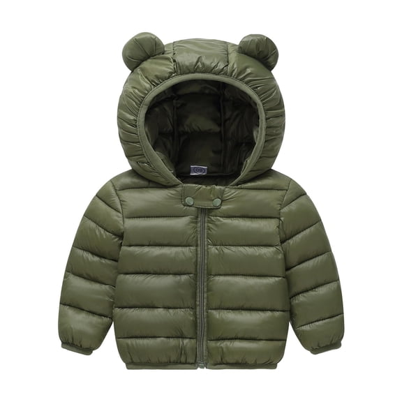 Baby Boys Girls Winter Coats Toddler Light Puffer Down Jacket Infant Kids Bear Hoods Padded Outwear(Color:Army Green,Size:18-24 Months)