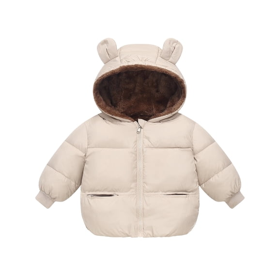 Baby Boys Girls Winter Coats Toddler Light Puffer Down Jacket Kids Bear Hoods Padded Outwear(Color:Beige,Size:18-24 Months)
