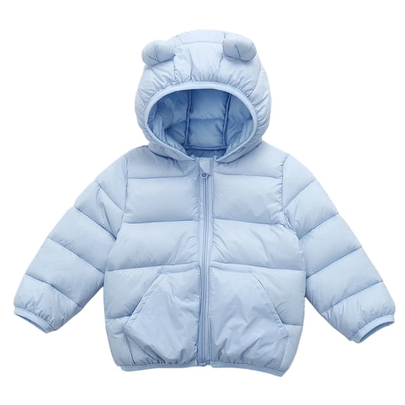 Baby Boys Girls Winter Coats Toddler Light Puffer Down Jacket Kids Bear Hoods Padded Outwear(Color:Light Blue,Size:1-2 Years)
