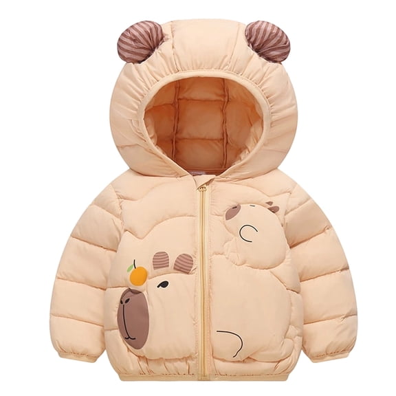 Baby Boys Girls Winter Coats Toddler Light Puffer Down Jacket Infant Kids Bear Hoods Padded Outwear(Color:Light Yellow,Size:2-3 Years)