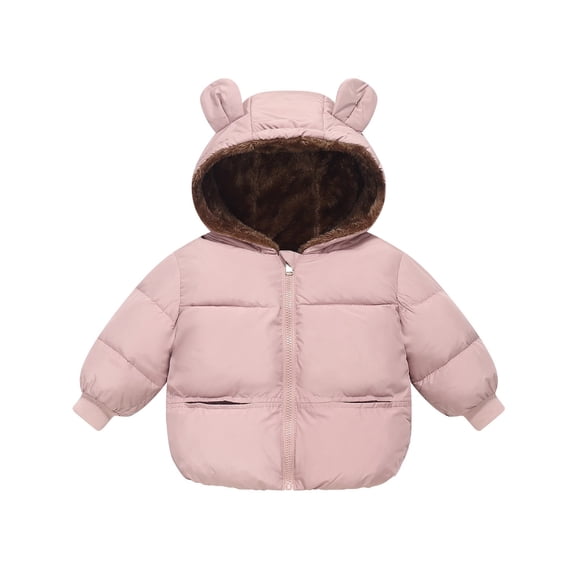 Baby Boys Girls Winter Coats Toddler Light Puffer Down Jacket Kids Bear Hoods Padded Outwear(Color:Pink,Size:4-5 Years)