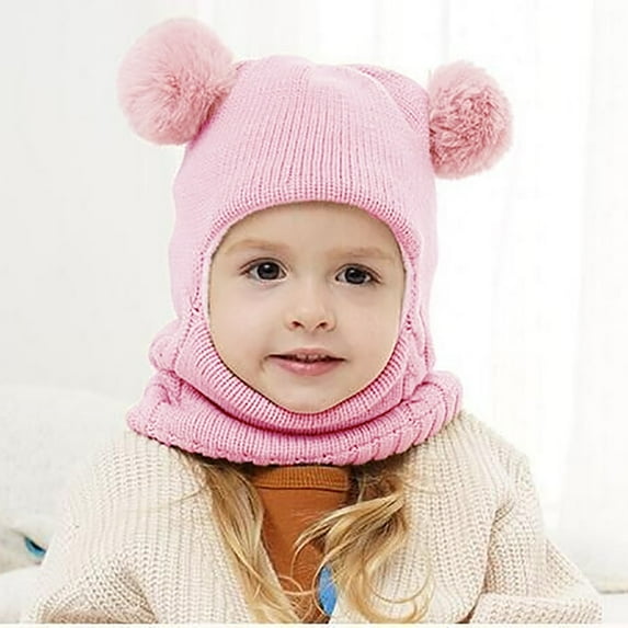 Children's Balaclava Hat with Scarf 2 in 1 Kids Warm Windproof Knit Hood Hat for Winter Toddler Winter Hat Boy 1-6 Years