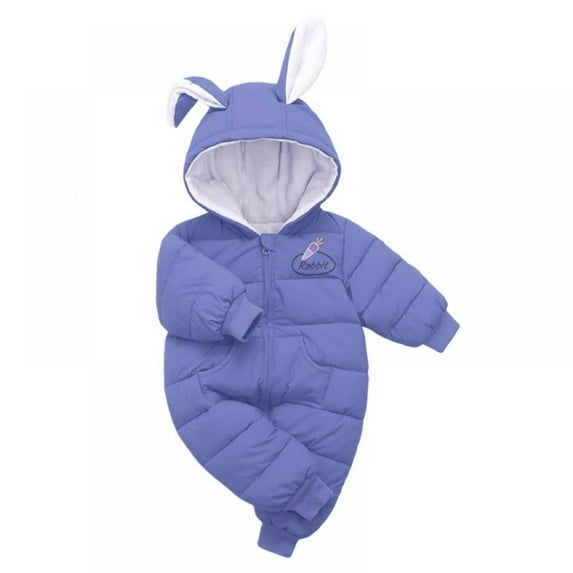Baby Boys Girls Winter Jumpsuit Bunny Ears Hooded Zipped Velvet Rompers Toddler Infant Pocket Rompers Clothes,0-12M