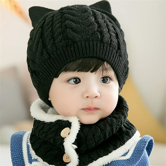 Baby Boys Girls Winter Knit Hat Scarf 2 Piece Set Boys Girls Warm Windproof Lined Knit Hood Hat for Winter Toddler Winter Hats