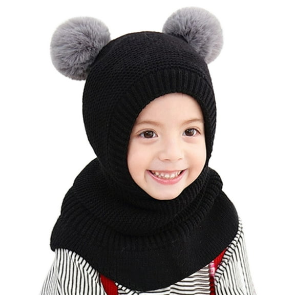 Baby Boys Girls Winter Knit Hat Scarf Earflap 2 in 1 Kids Thick Warm Lined Knitted Beanie with Neck for Christmas Baby Beanies