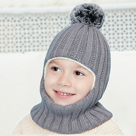 Baby Boys Girls Winter Knit Hat Scarf Set 2 in 1 Toddler Warm Windproof Knit Hood Hat for Snow Toddler Beanie 1-6 Years