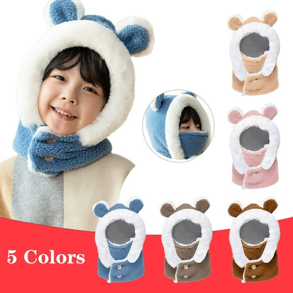 Baby Boys Girls Winter Knit Hat with Scarf 2 in 1 Toddler Warm Windproof Knit Hat Cap for Cold Weather Toddler Winter Beanie 4-10 Years