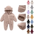 thumbnail image 1 of Baby Boys Girls Winter Outfit Bear Hooded Zip-Up Jumpsuit Full Body Scratch Protection Warm Coat for Cold Weather Outdoor Indoor Wear Infant Romper, 1 of 10