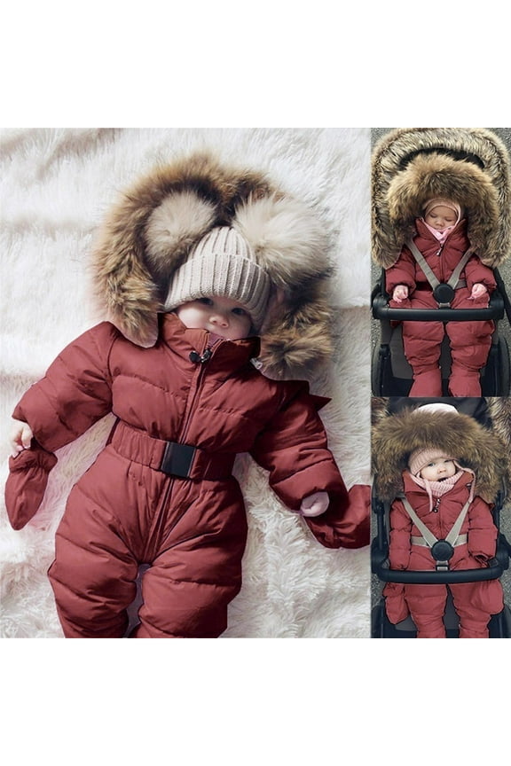 Baby Boys Girls Winter Snowsuit Coat Cute Romper Hooded Zip Up Jumpsuit Outerwear Puffer Down Coat Romper Winter Baby Essentials 18-24 Months