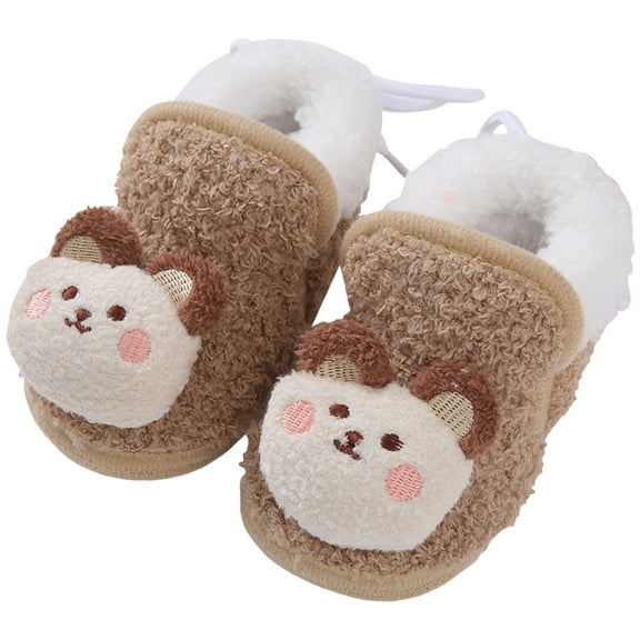 Baby Boys Girls Winter Warm Booties Cute Animal Cozy Fuzzy Slippers Toddler Infant Non-Slip Walking Shoes