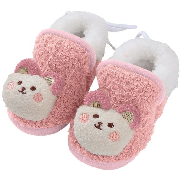Baby Boys Girls Winter Warm Booties Cute Animal Cozy Fuzzy Slippers Toddler Infant Non-Slip Walking Shoes