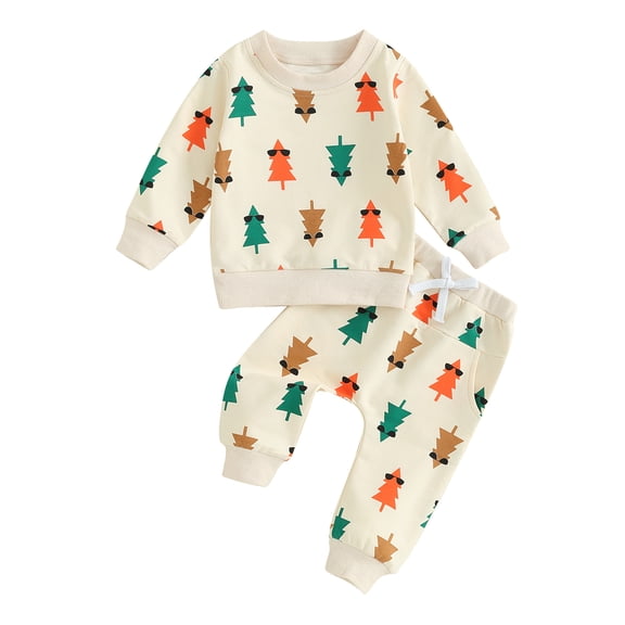 Baby Boys Girls Xmas Outfits Sets 6M 1M2 18M 24M 3Y Tree Print Long Sleeve Crew Neck Sweatshirts Elastic Waist Sweatpants Christmas Clothes