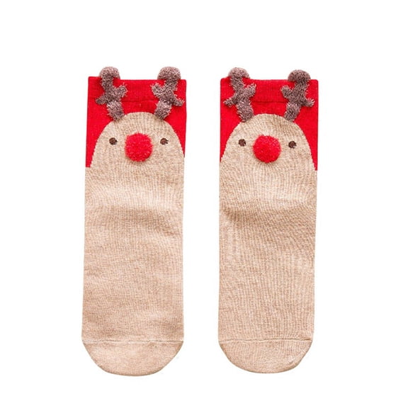Baby Boys Girls Xmas Socks, Fashion Casual Cute 3D Christmas Bear Dog Elk Fox Pattern Soft Skin-friendly Cotton Middle Tube Crew Socks for Kids Children 1Pair