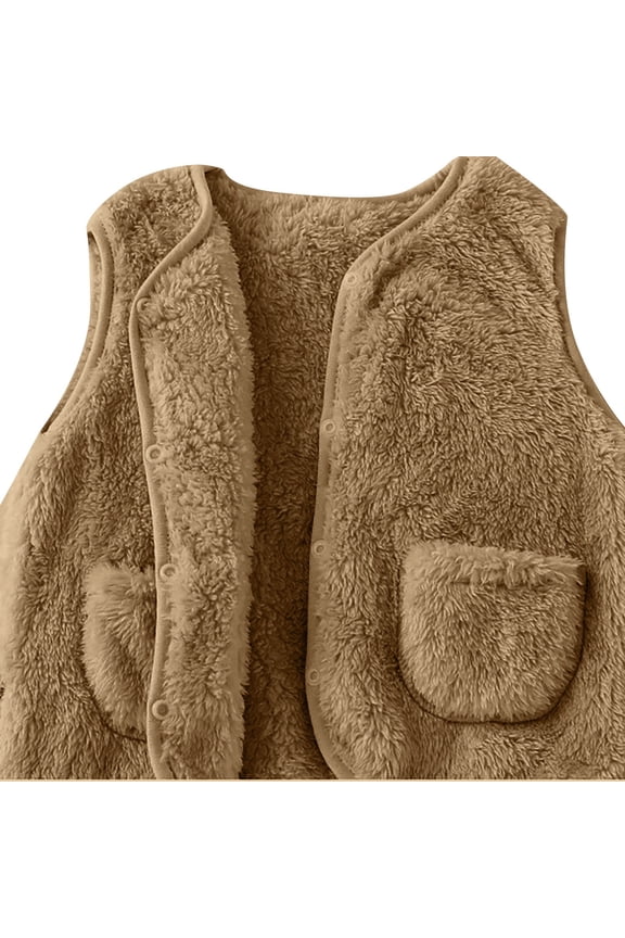 Baby Boys Girls 𝐒herp𝐚 Fleece Vest Button Sleeveless Plain 𝐉ackets Newborn Fuzzy Outwear Fall Winter Warm Clothes