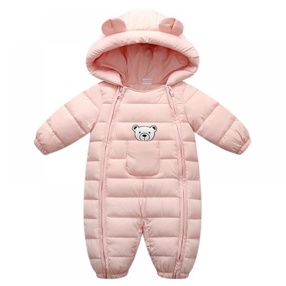 Baby Boys Girs Clothes Winter Bear Ears Hooded Rompers Thick Cotton Warm Zipped One Piece Outfit Children Snowsuit ,0-12M