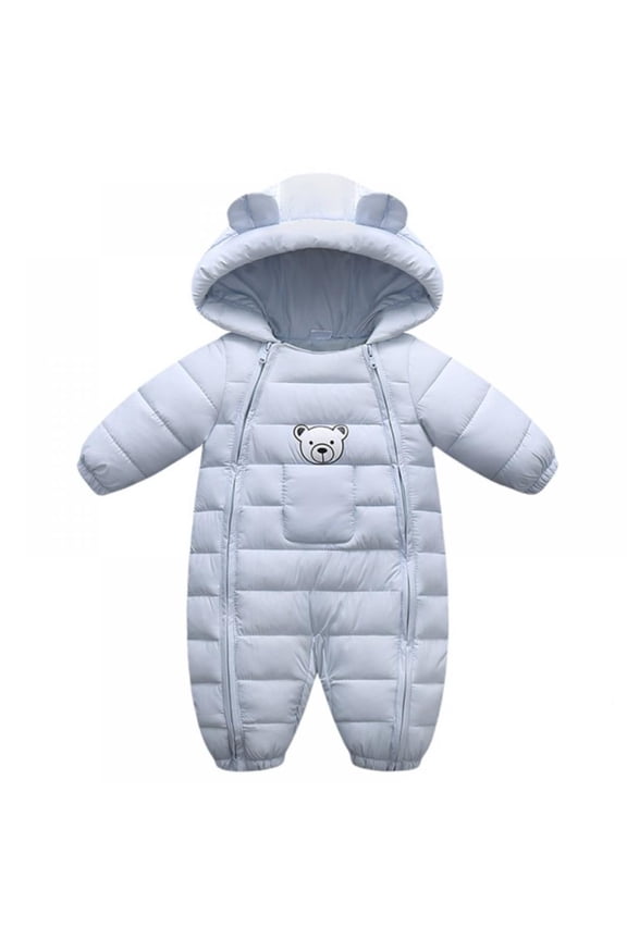 Baby Boys Girs Clothes Winter Bear Ears Hooded Rompers Thick Cotton Warm Zipped One Piece Outfit Children Snowsuit ,0-12M