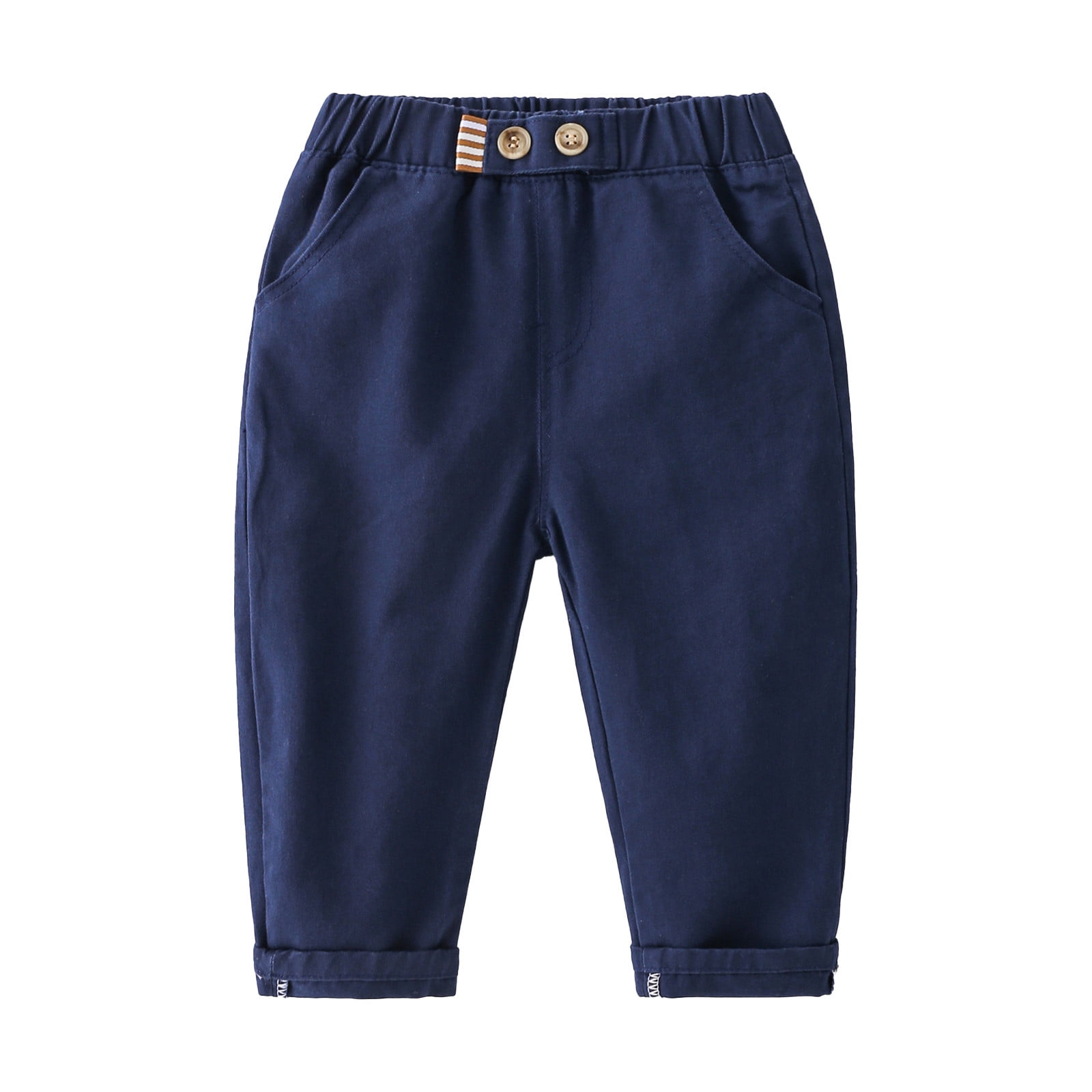 Baby Boys Khaki Pants Solid Color Casual Loose Trousers With Pocket
