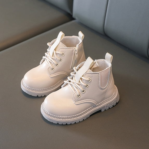 PADRISIMOS Kids Beige Leather Chelsea Boots Waterproof Snow Boots Lace Children Sneakers Toddler Girl Winter Shoe Boy XTP