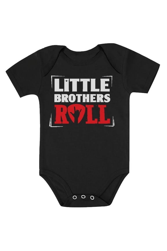 Baby Boys Little Brothers Roll Best Siblings Gifts Rock Baby Bodysuit Little Bro Black NB (0-3M)