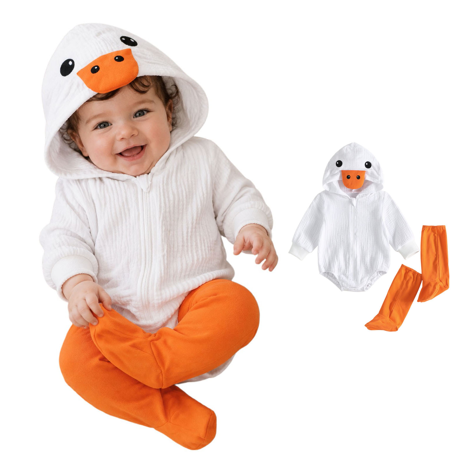 Baby Boys Long Sleeve Hooded Zip up Bodysuit with Socks Two Piece Set Chicken Animal Halloween Party Clothes Halloween Size 3-18 Months