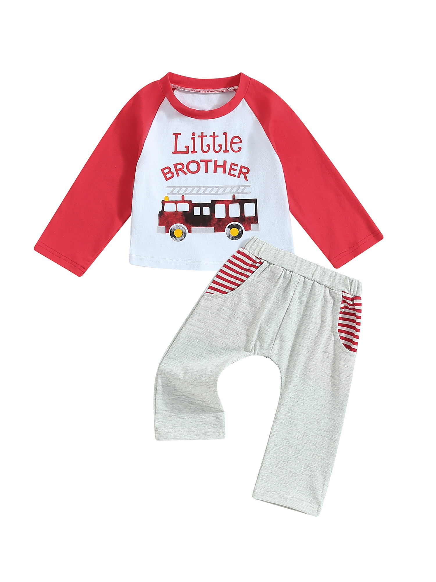 Baby Boys Long Sleeve Letter Truck Print Tops and Gray Pants Sets