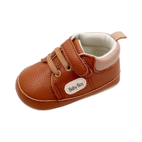 Baby Boys Non Slip Rubber Sole High Top PU Leather Sneakers Toddler First Walking Shoes Kids Flat Crib Shoes