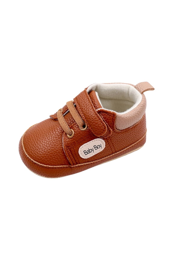 Baby Boys Non Slip Rubber Sole High Top PU Leather Sneakers Toddler First Walking Shoes Kids Flat Crib Shoes