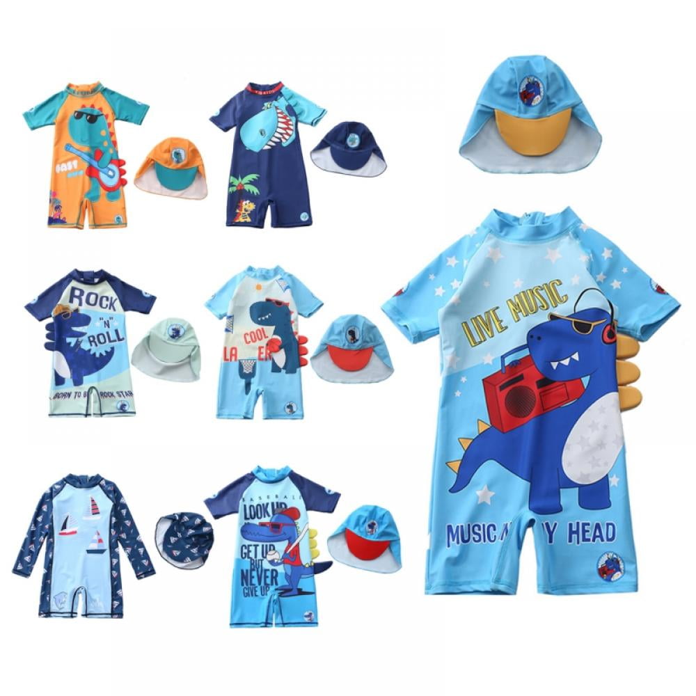 Baby Boys OnePiece Rash Guard Bathing Suit Swimsuit Set with Sun Hat