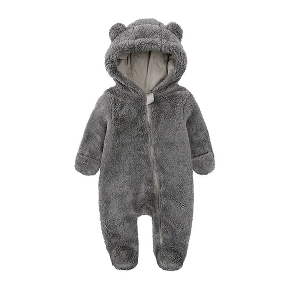 Baby Boys One-Pieces Unisex Winter Solid Warm Snowsuit Cute Bear Ear Hooded Footed Romper Cute Bodysuit