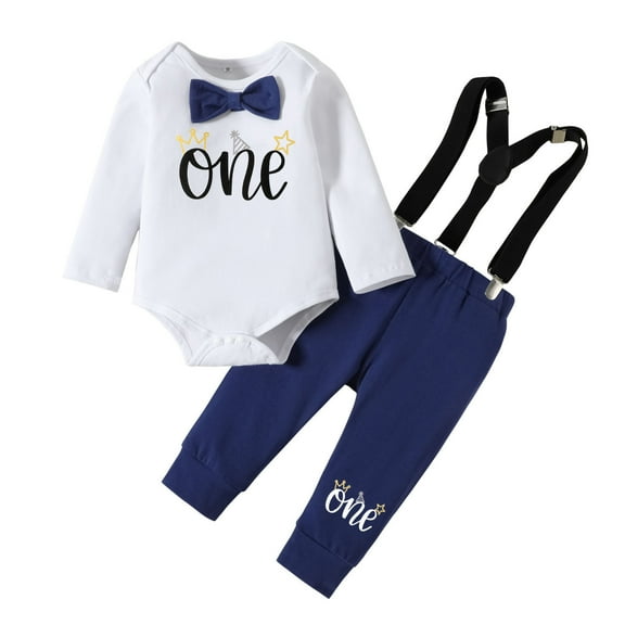 Baby Boy Outfits Long Sleeve Romper Bodysuit Pants First Birthday Gentleman Outfits Set For Boy 12-18 Months