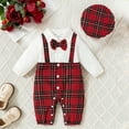 thumbnail image 1 of Baby Boys Outfit Plaid Suspenders Jumpsuit with Hat Gentleman Bow Children's Suit Baby Girl Clothes, 1 of 6