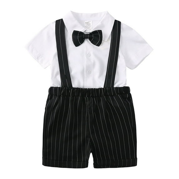 Baby Boys Outfit Sets Bowtie Suit Striped Suspender Shorts Shirt Set 2Pcs Clothes Child Kids Fashion Casual Clothing Sets
