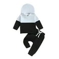 thumbnail image 1 of Baby Boys Outfit Sets Long Sleeve Patorkchw Color Block Sweatshirt Hoodie Pants 2 Piece Sweat Fall Clothes Activewear, 1 of 3