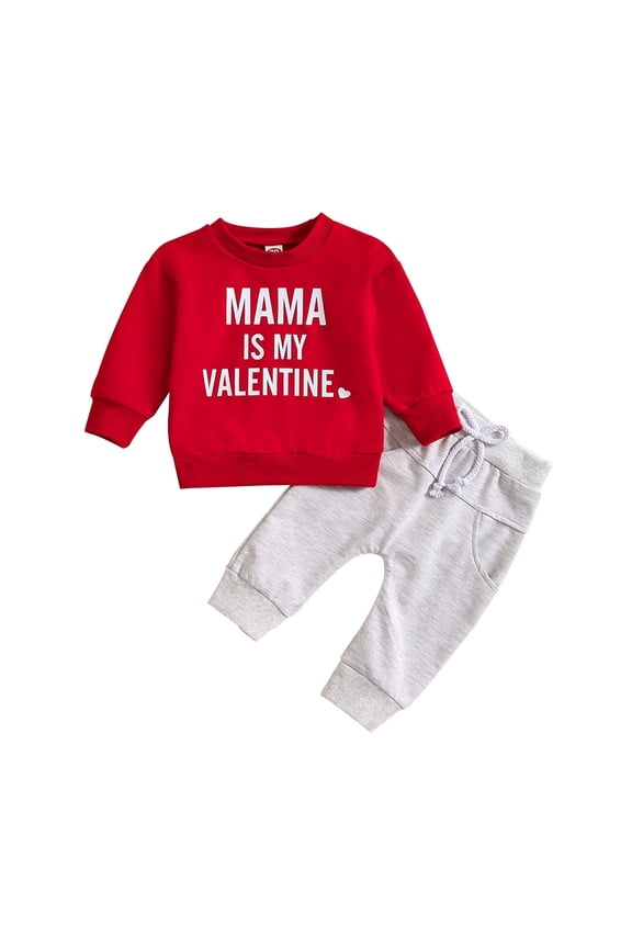Baby Boys Outfit Sets Valentine's Day Letter Printed Long Sleeve Top And Pant 2PCS Outfits Kids Clothes Set Grey 18-24 Months