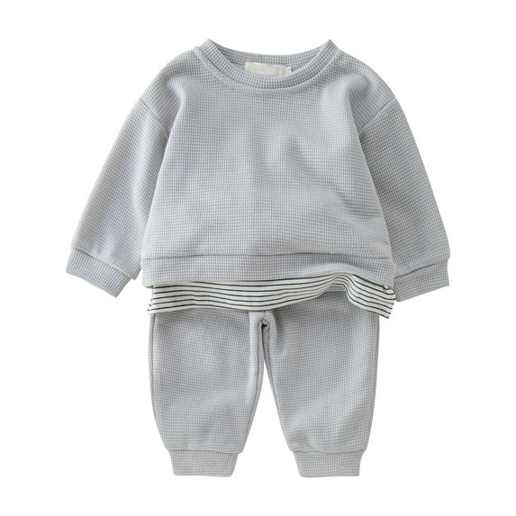 Baby Boys Outfit Sets Wear Kids Knitted Outfits Ribbed Set Baby Tracksuit Clothes Sports Toddler Sweatshirt+Pants 2Pcs Girls Boys Boys Outfits&Set