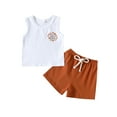 thumbnail image 1 of Toddler Boy Outfits Sleeveless Letter Prints Vest Tops Shorts Child Kids Two Pieces Set Toddler Boy Clothes White 18 Months-24 Months, 1 of 6