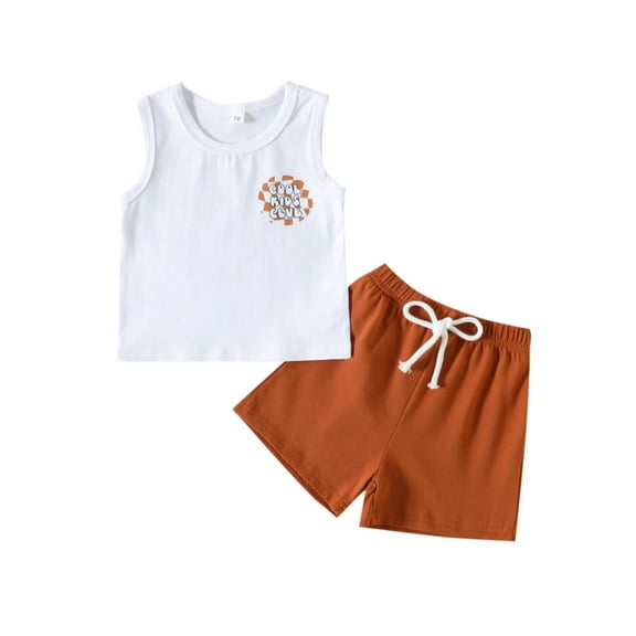 Toddler Boy Outfits Sleeveless Letter Prints Vest Tops Shorts Child Kids Two Pieces Set Toddler Boy Clothes White 18 Months-24 Months