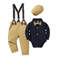 thumbnail image 1 of Baby Boys Outfits Clothes Set 0-18 Months Toddler Infant Party Romper Suspender Pants Beret Hat Tie, 1 of 11