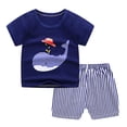 thumbnail image 1 of Baby Boys Outfits Clothes Top Shorts Sets Cotton Kid Boy's Clothing Set Toddler Boys Cartoon Print Pattern Short Sleeve Clothes Summer Two-piece Sute Navy 3-4 Years, 1 of 3