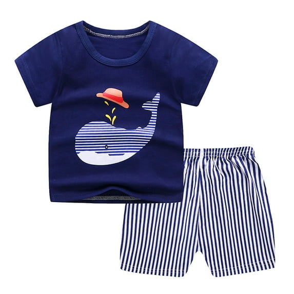 Baby Boys Outfits Clothes Top Shorts Sets Cotton Kid Boy's Clothing Set Toddler Boys Cartoon Print Pattern Short Sleeve Clothes Summer Two-piece Sute Navy 3-4 Years