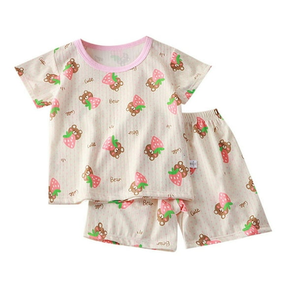 Baby Boys Outfits Girls Soft Sleepwear Short Sleeve Cartoon Print T Shirt Tops Shorts Kids Clothes Pink 8 Years-9 Years