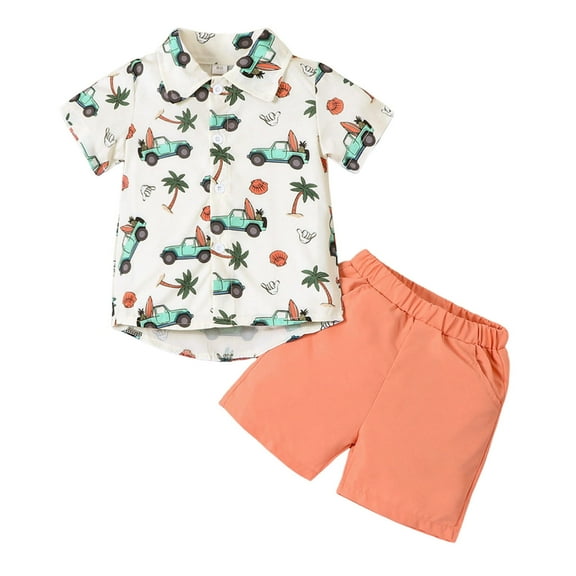 Baby Boys Outfits Kids Summer Beach Short Sleeve Cartoon Car Shirt Tops Shorts Set Kids Clothes Watermelon Red 2 Years-3 Years