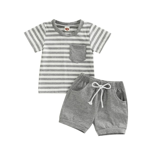 Baby Boys Outfits Set 0 6 12 18 24 M 3 Years Short Sleeve Stripes T-shirt with Elastic Waist Shorts Summer Clothing