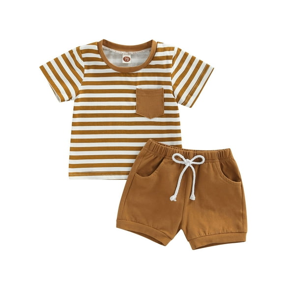 Baby Boys Outfits Set 0 6 12 18 24 M 3 Years Short Sleeve Stripes T-shirt with Elastic Waist Shorts Summer Clothing