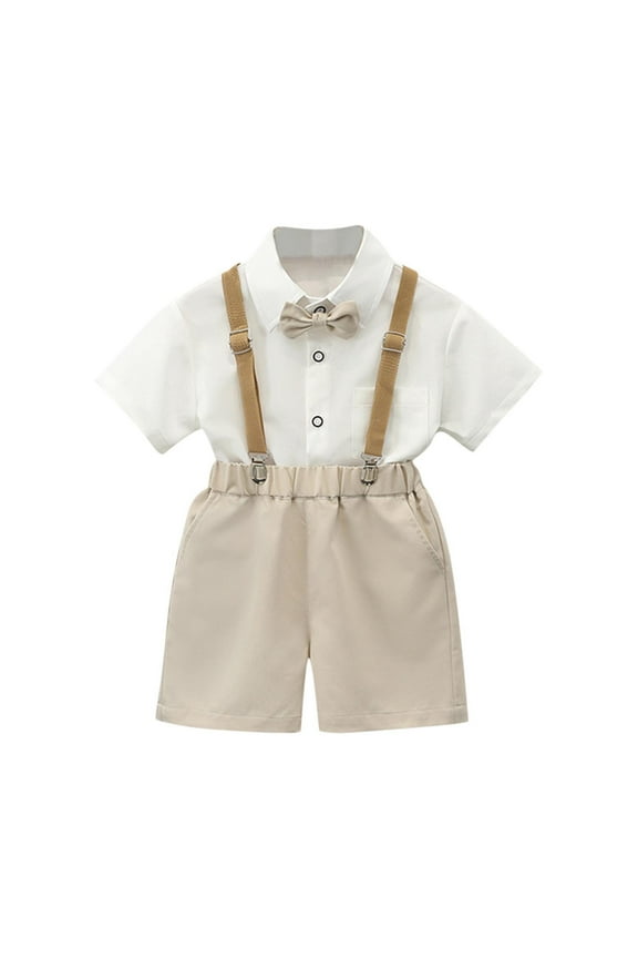 Baby Boys Outfits Sets 1-12 Years Formal Gentleman Short Sleeve Button Suits Bow Tie Formal Summer Toddler Clothes