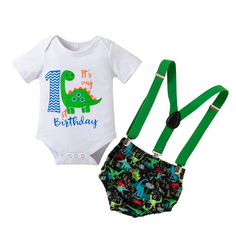 Baby Boys Outfits Sets Dinosaur Printed One 1st Birthday Short Sleeve Bow  Tie Rompers Printed Shorts Pants Suspenders Kids Children Spring Summer  Cute