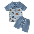 thumbnail image 1 of Baby Boys Outfits Short Sleeve Cartoon Hat Print T Shirt Tops Shorts Gentleman Set Kids Clothes Blue 12 Months-18 Months, 1 of 7